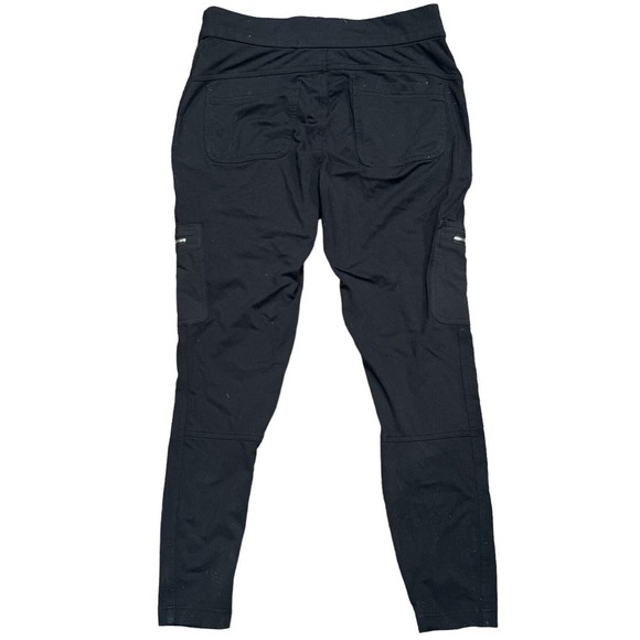 ATHLETA Black Zip Pockets Drawstring Waist Mix Fabric Pant Flat Front 15 Ins 26 - Picture 2 of 2